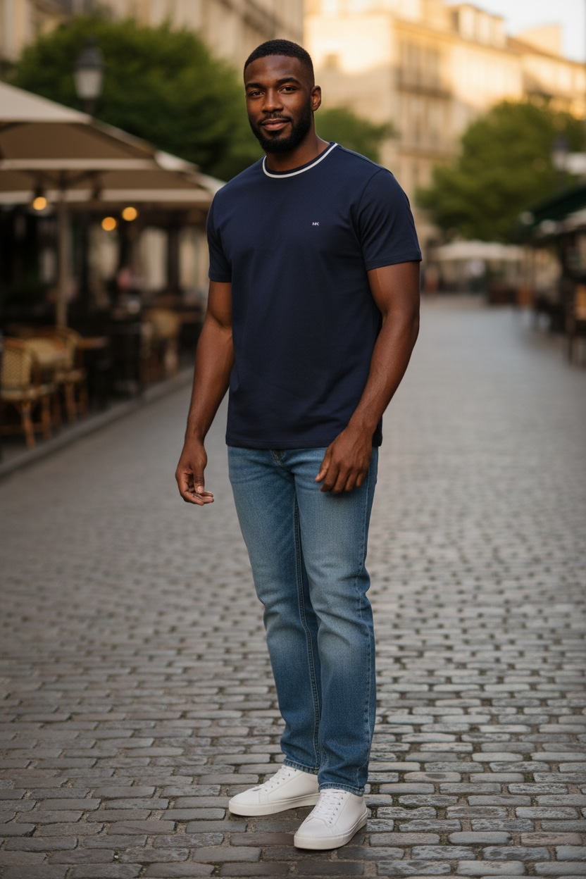 Camiseta Michael Kors para Hombre Azul Marino con Cuello en Contraste