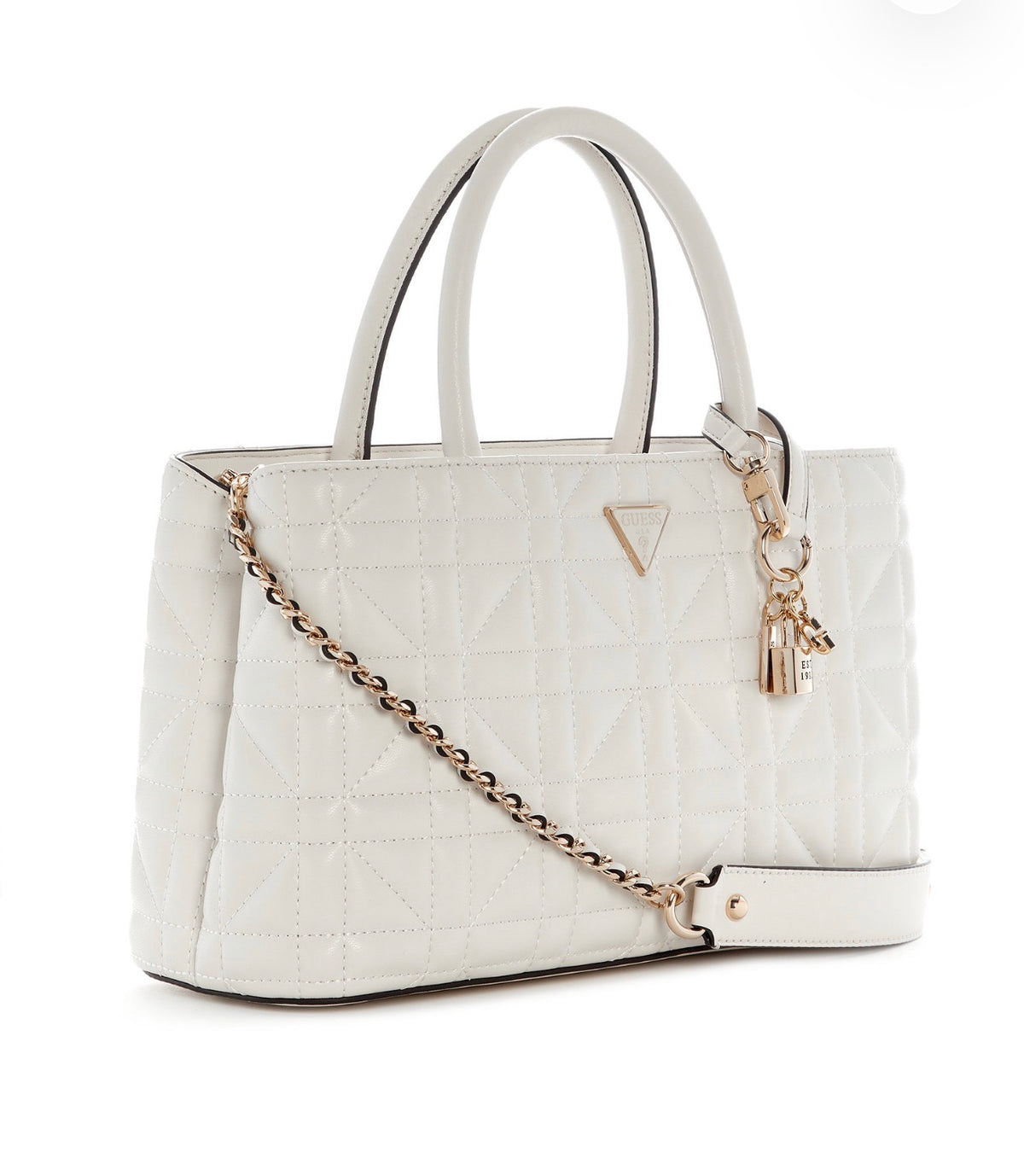 Bolso Mediano GUESS Edita Satchel Acolchado Blanco