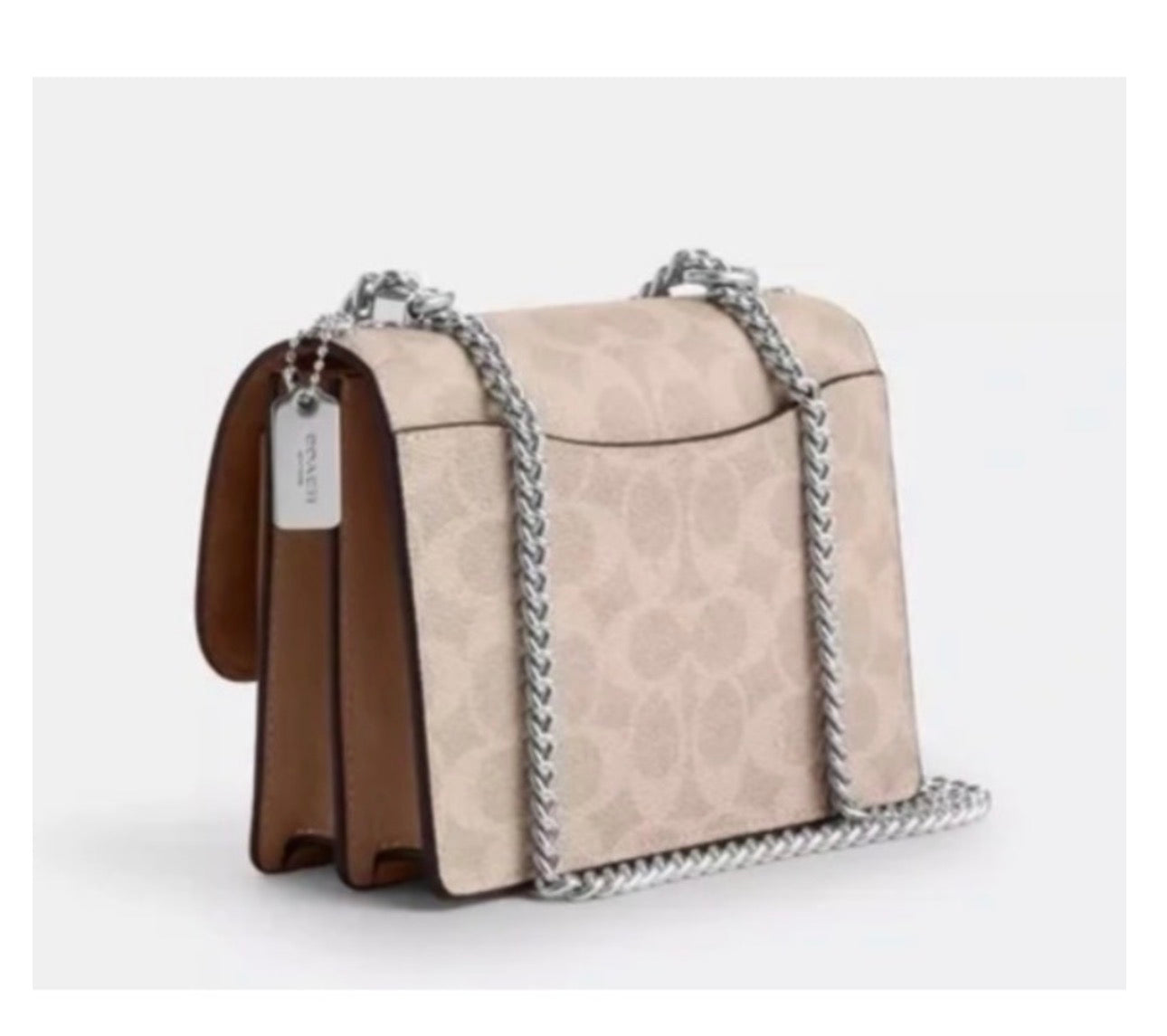 Coach Mini Klare Crossbody Signature Canvas Arena/Taupe con Cadena Plateada