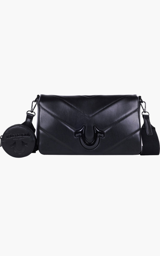 Bolso Crossbody Acolchado True Religion con Solapa Negro