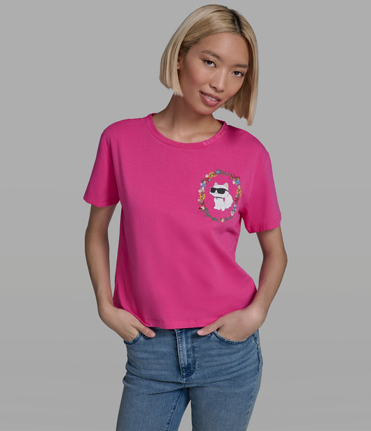 Camiseta Karl Lagerfeld Choupette Floral Mujer – Rosa, Negro o Blanco