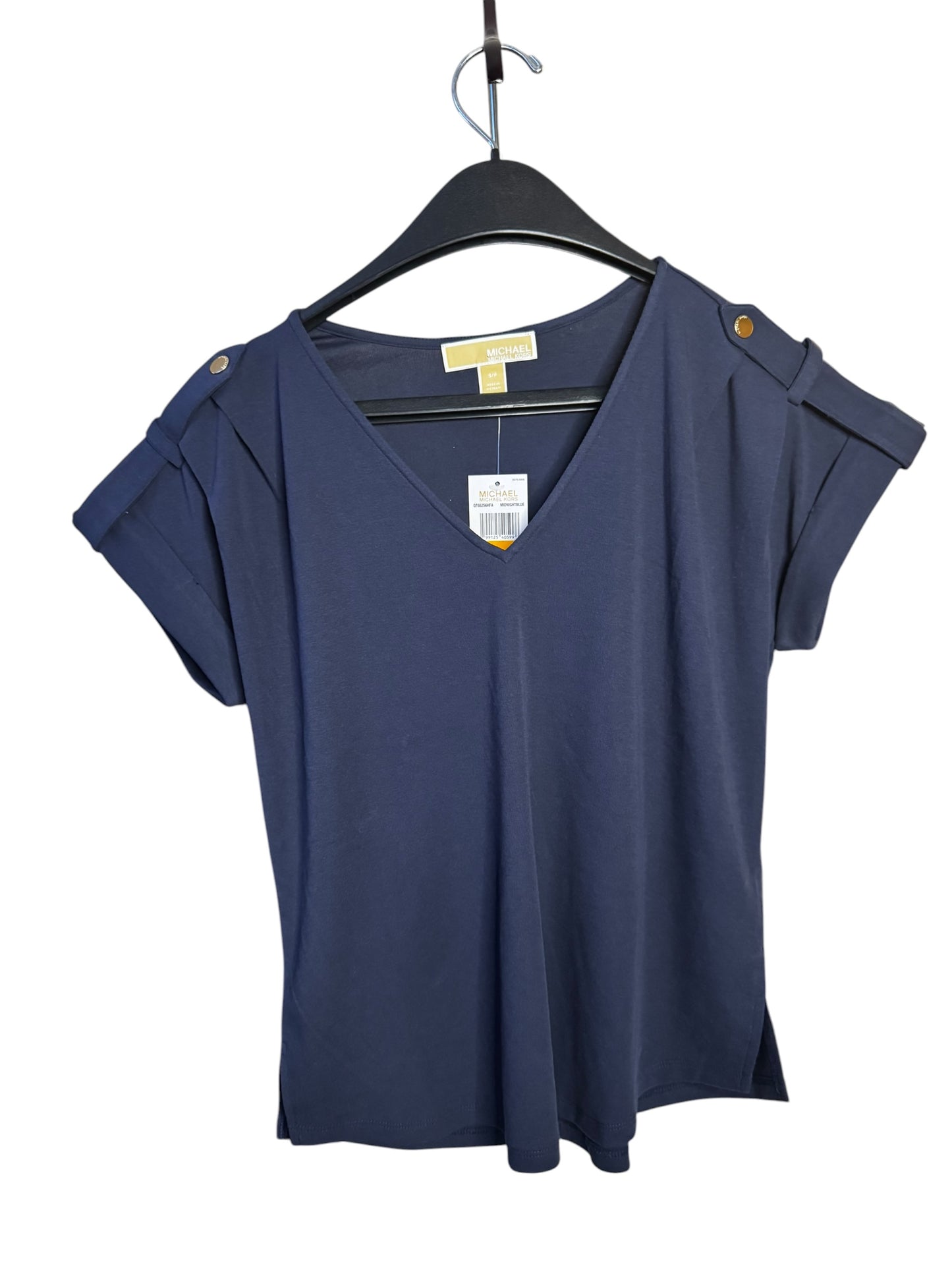 Blusa Michael Kors Azul Marino de Cuello V con Detalles Dorados