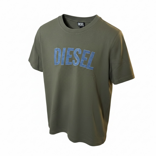 Camiseta Diesel Hombre con Logo Denim Bordado – Edición Premium