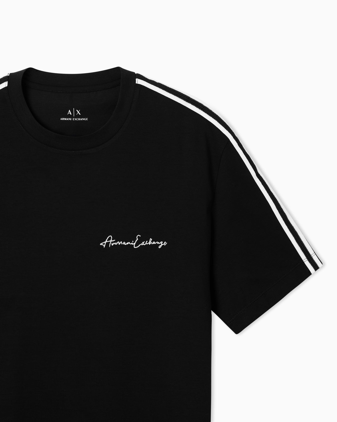 Camiseta Armani Exchange Hombre Negra de Algodón Mercerizado con Logo Bordado | Original