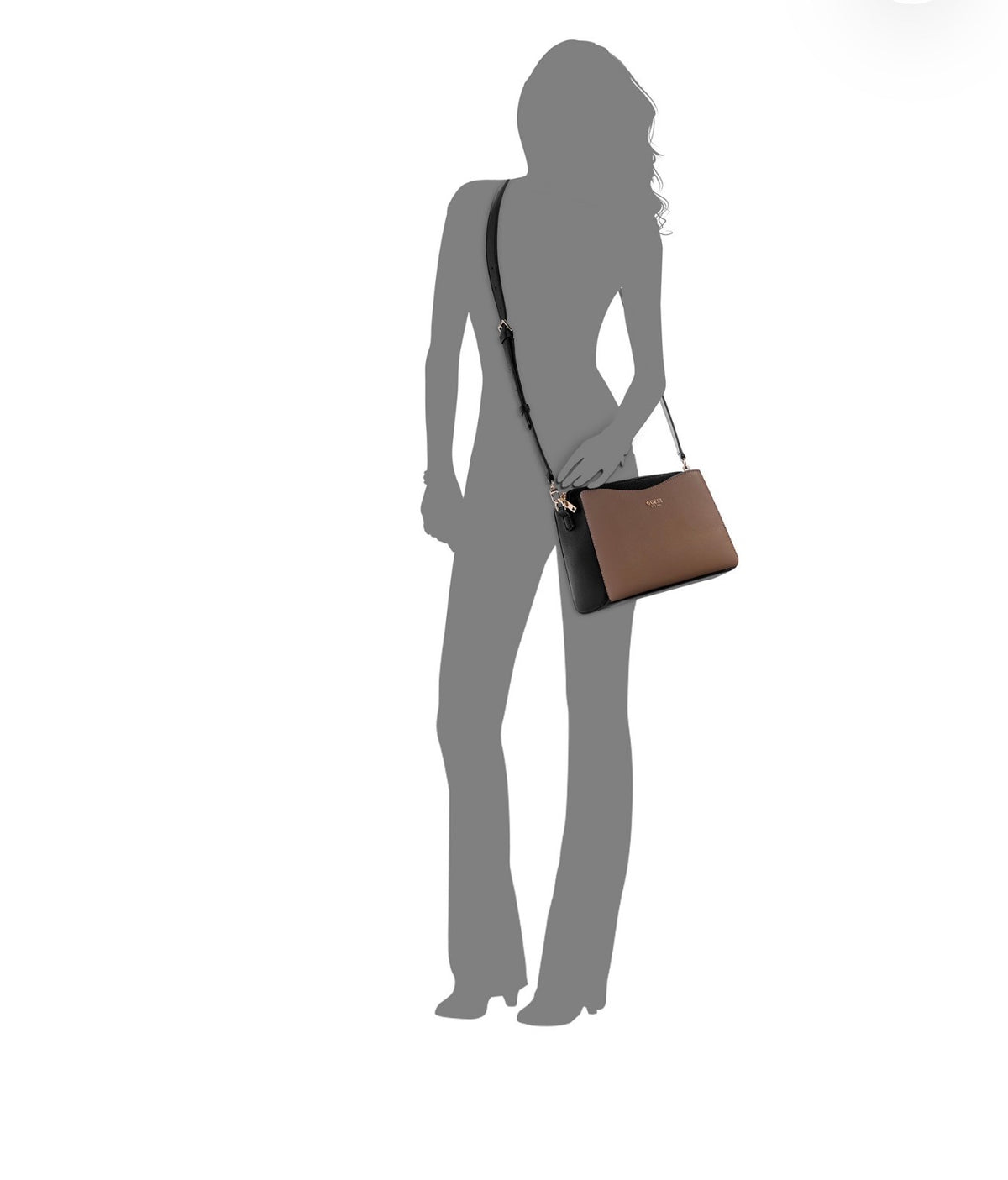 Bolso Crossbody GUESS Bicolor Café Castaño y Negro