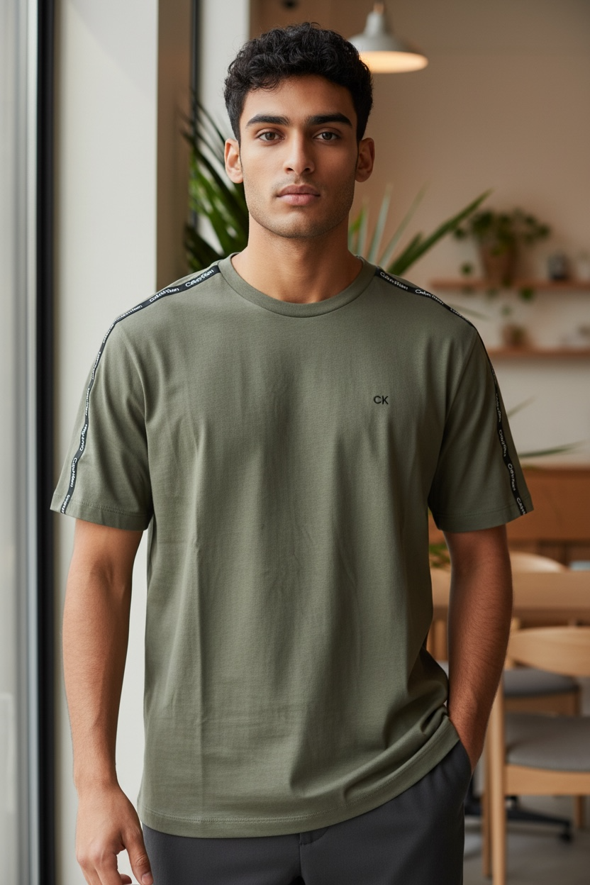 Camiseta Calvin Klein Verde Oliva con Logo Tape