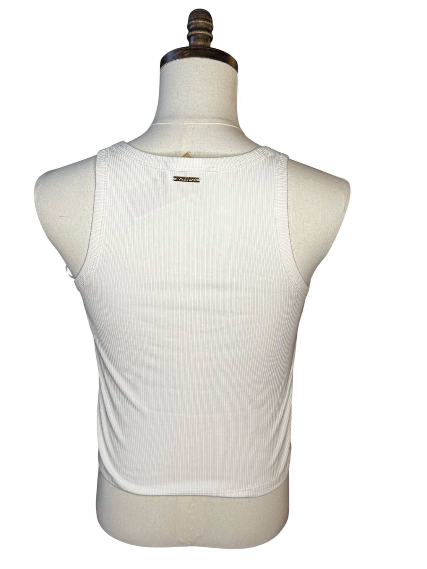 Franelilla Tipo Tank Top Michael Kors Blanca Acanalada con Detalles Metálicos para Mujer