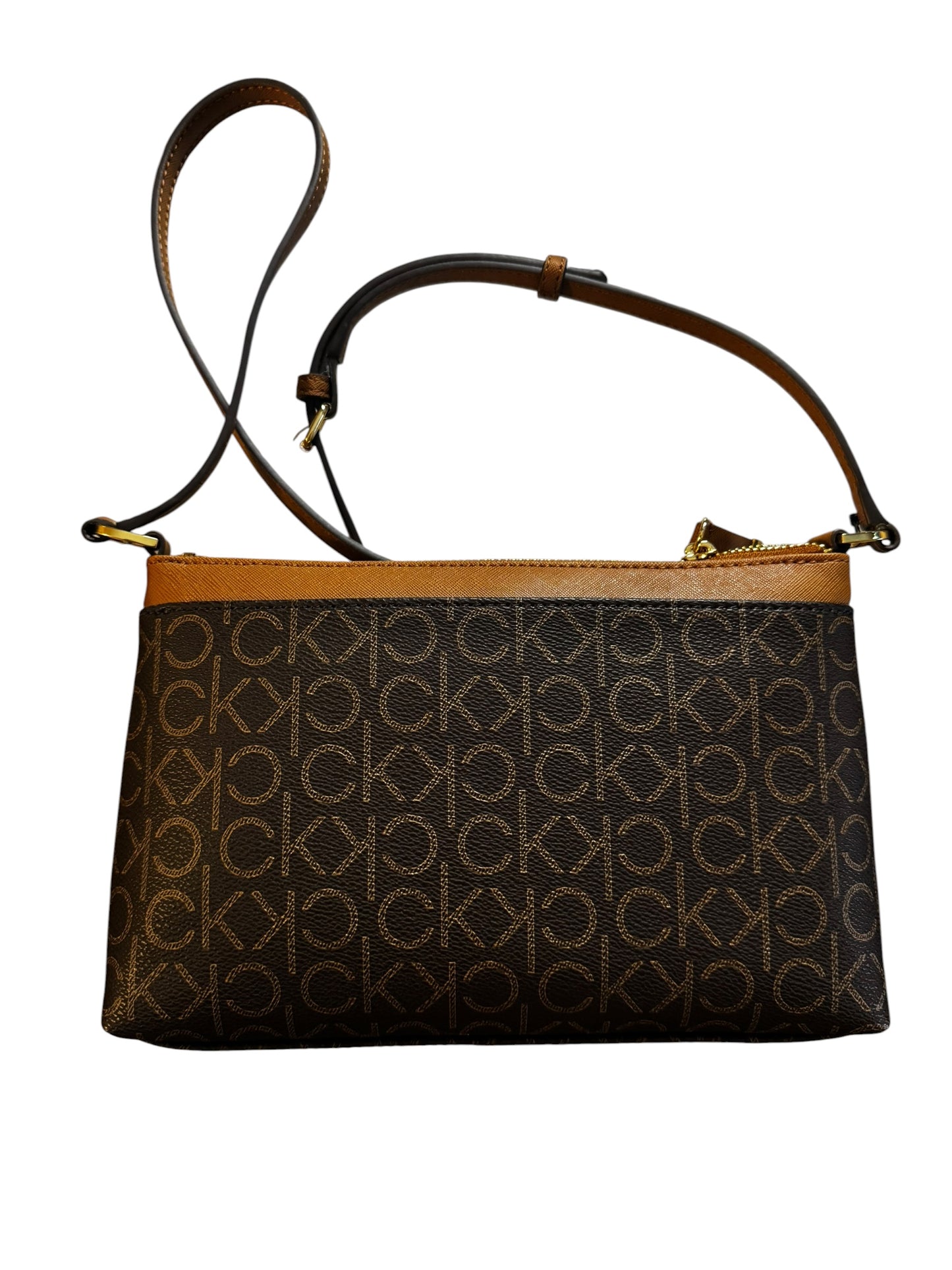 Bolso Crossbody Pequeño Calvin Klein CK Logo Print Café y Khaki con Herrajes Dorados