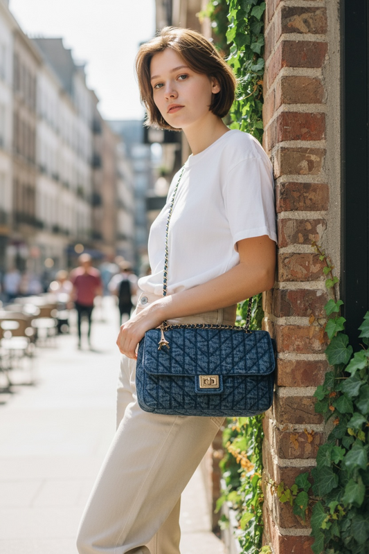 Bolso Karl Lagerfeld Paris Denim Acolchado con Cadena Dorada