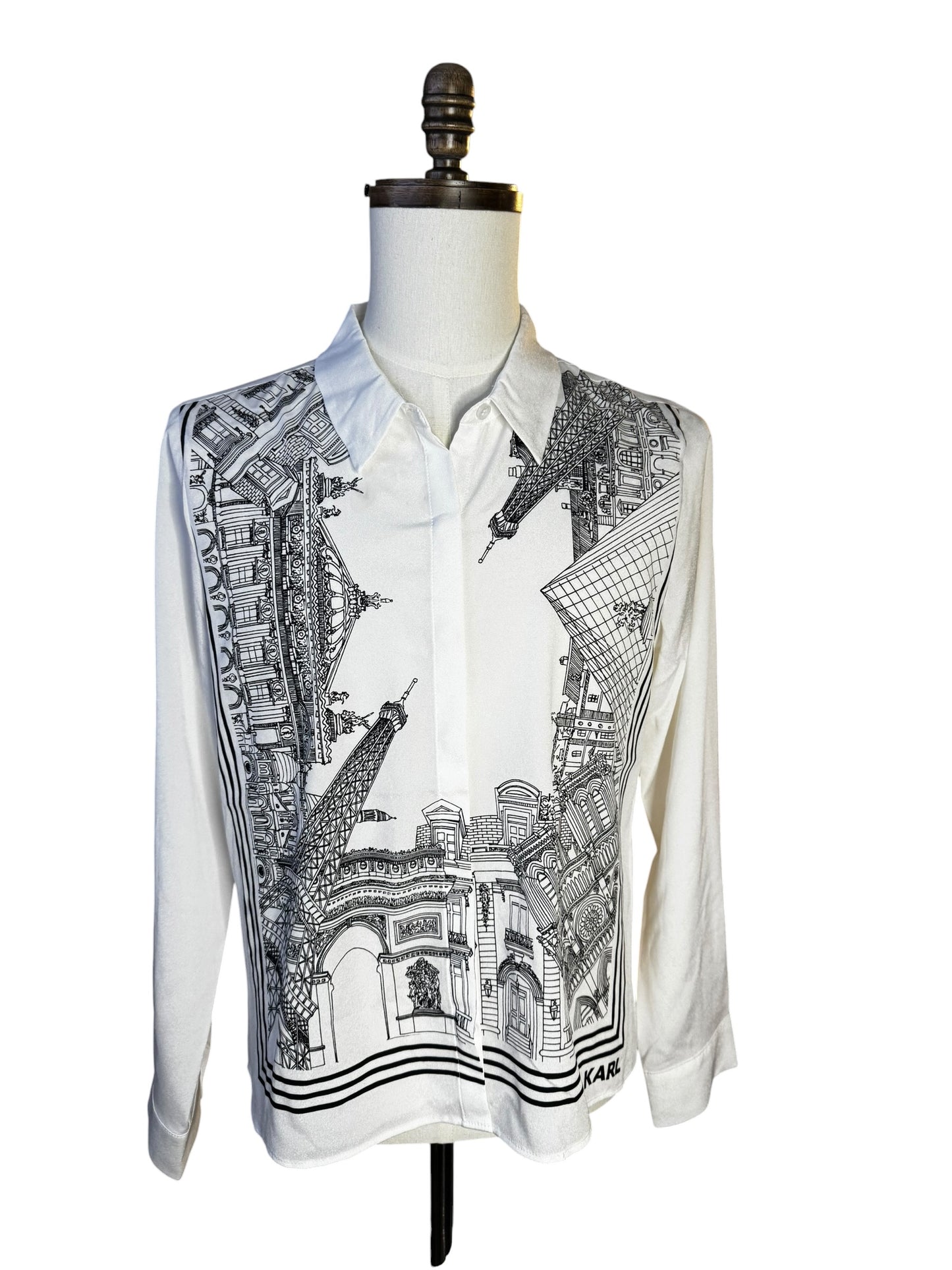 Blusa Karl Lagerfeld Paris Blanca con Estampado Escena París en Negro
