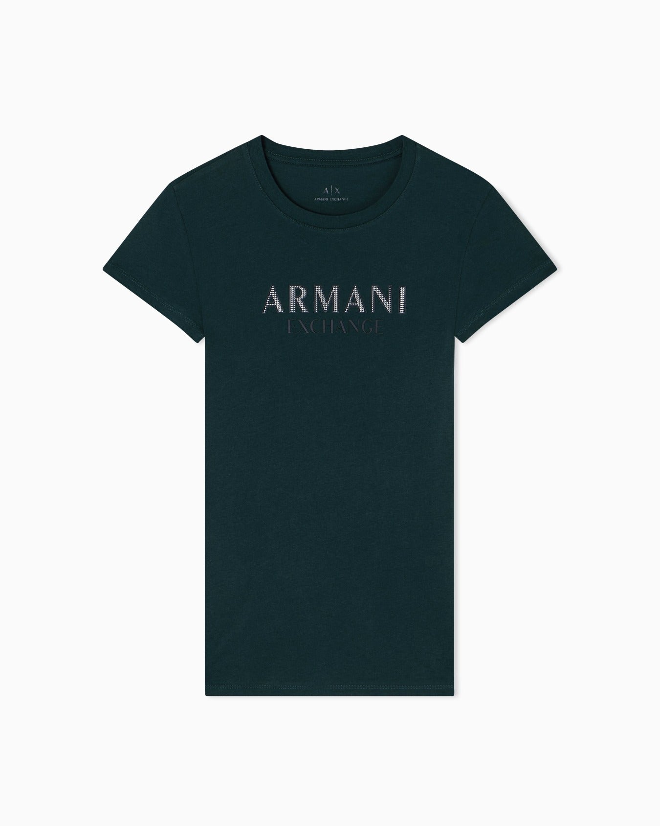 Camiseta Armani Exchange Mujer Slim Fit Verde con Logo Frontal | 100% Algodón Original
