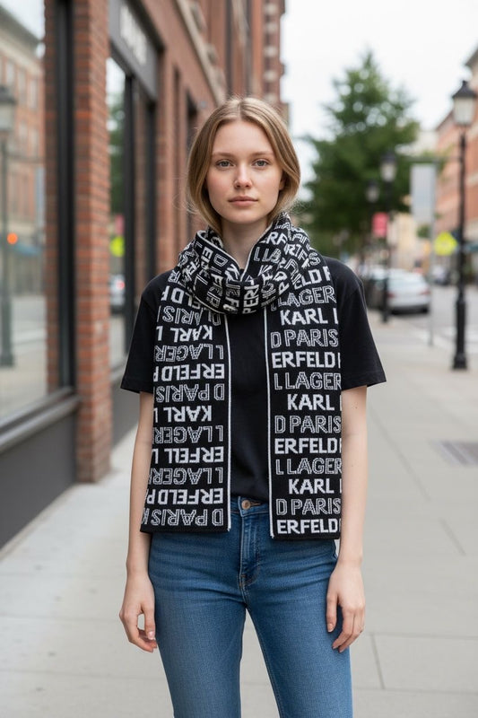 Bufanda Karl Lagerfeld para Mujer Doble Vista Negro y Blanco con Logo “Karl Paris”