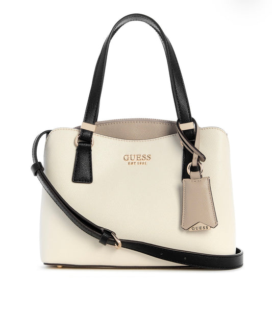 Bolso Satchel GUESS Lynda Beige con Detalles Negros