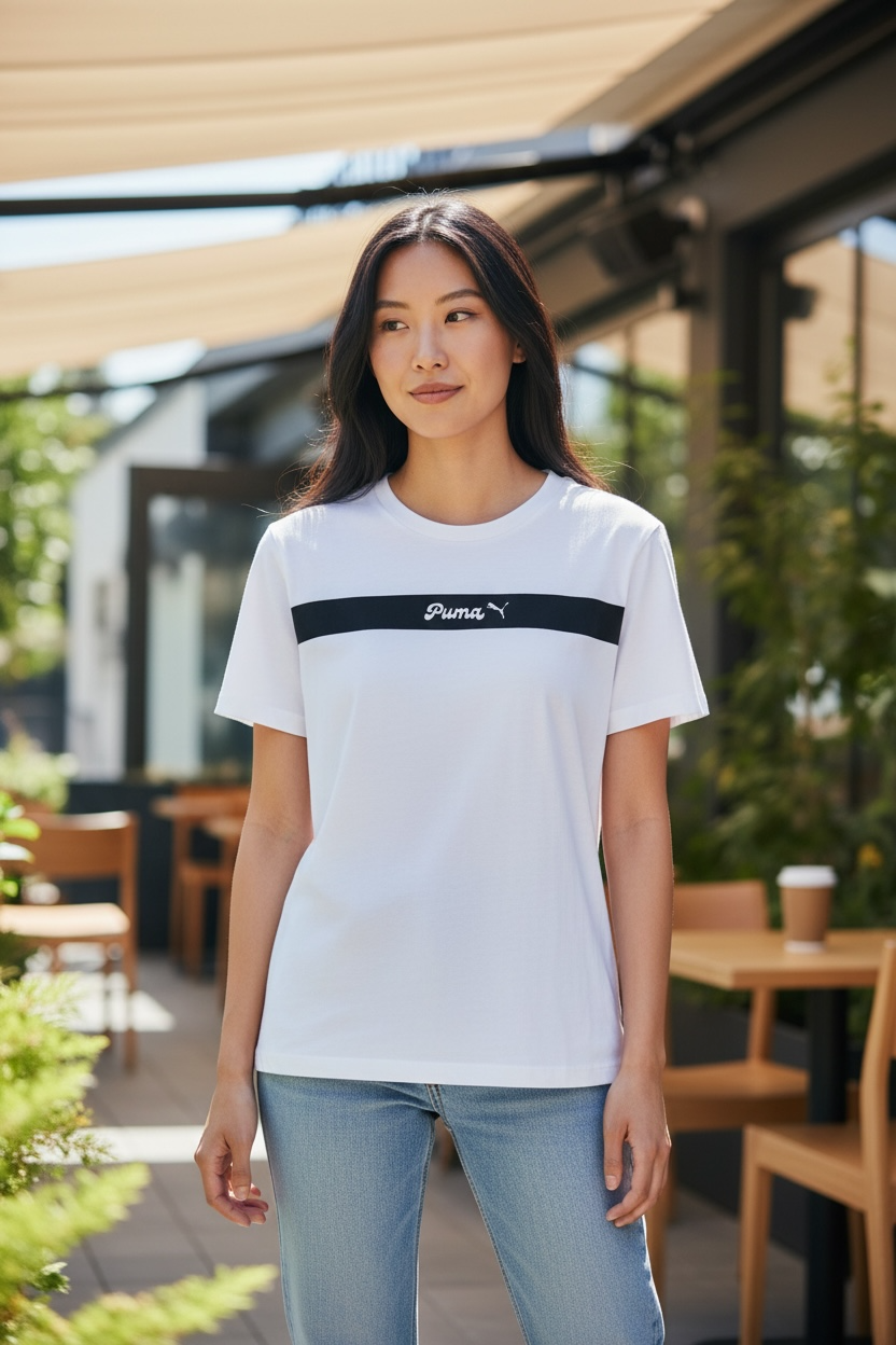 Camiseta Puma para Mujer con Logo y Franja Frontal – Estilo Deportivo Casual
