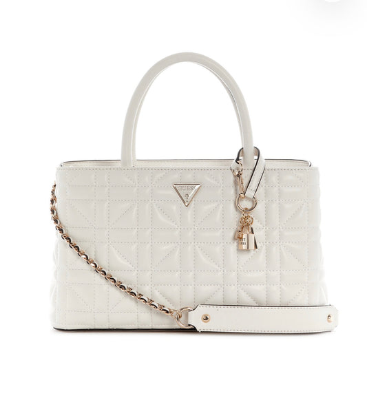 Bolso Mediano GUESS Edita Satchel Acolchado Blanco