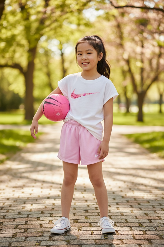 Conjunto Nike Niña 2 Piezas Talla 6X – Camiseta Blanca y Short Rosado