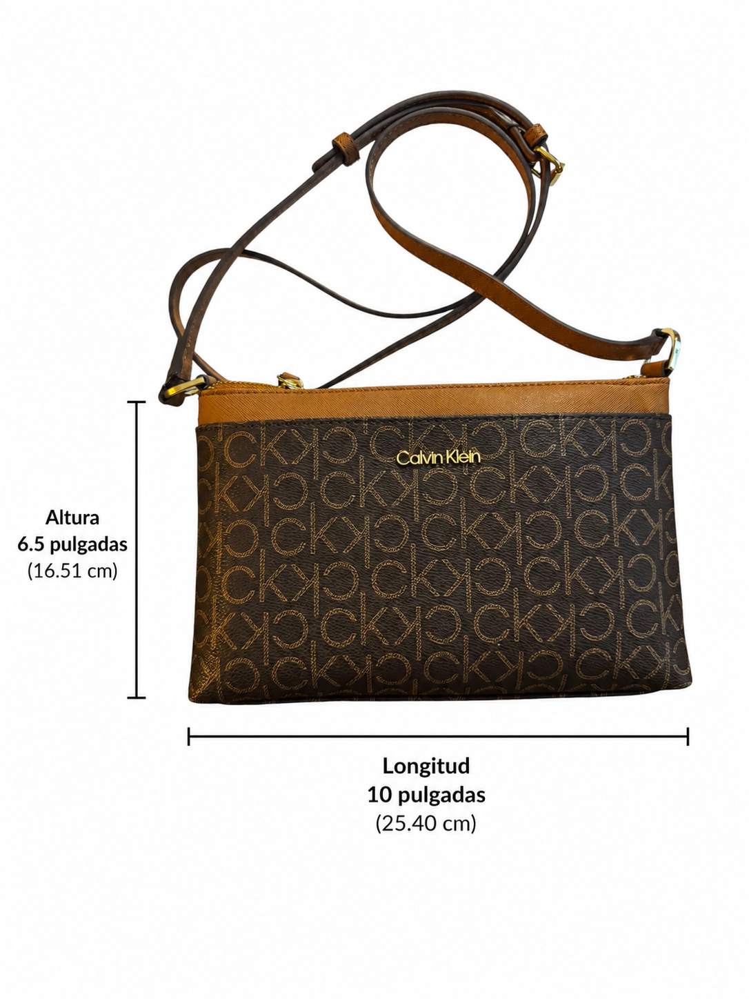 Bolso Crossbody Pequeño Calvin Klein CK Logo Print Café y Khaki con Herrajes Dorados