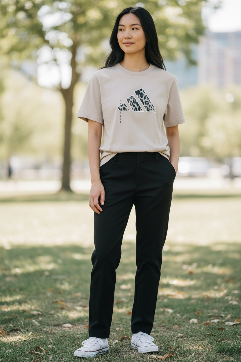 Camiseta Adidas para Mujer Beige con Logo Animal Print