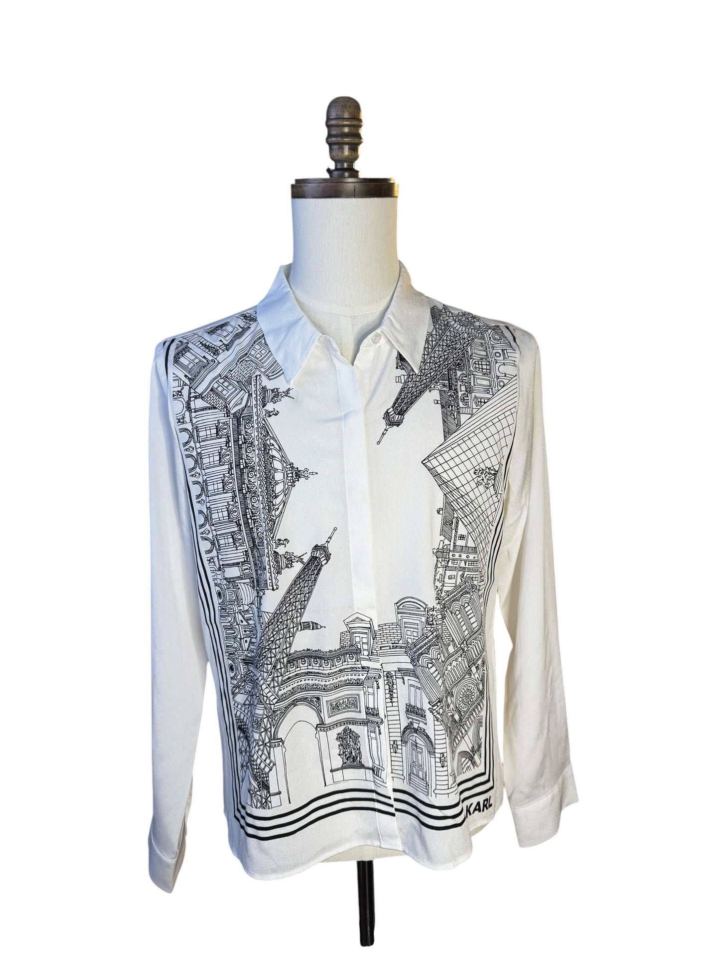 Blusa Karl Lagerfeld Paris Blanca con Estampado Escena París en Negro