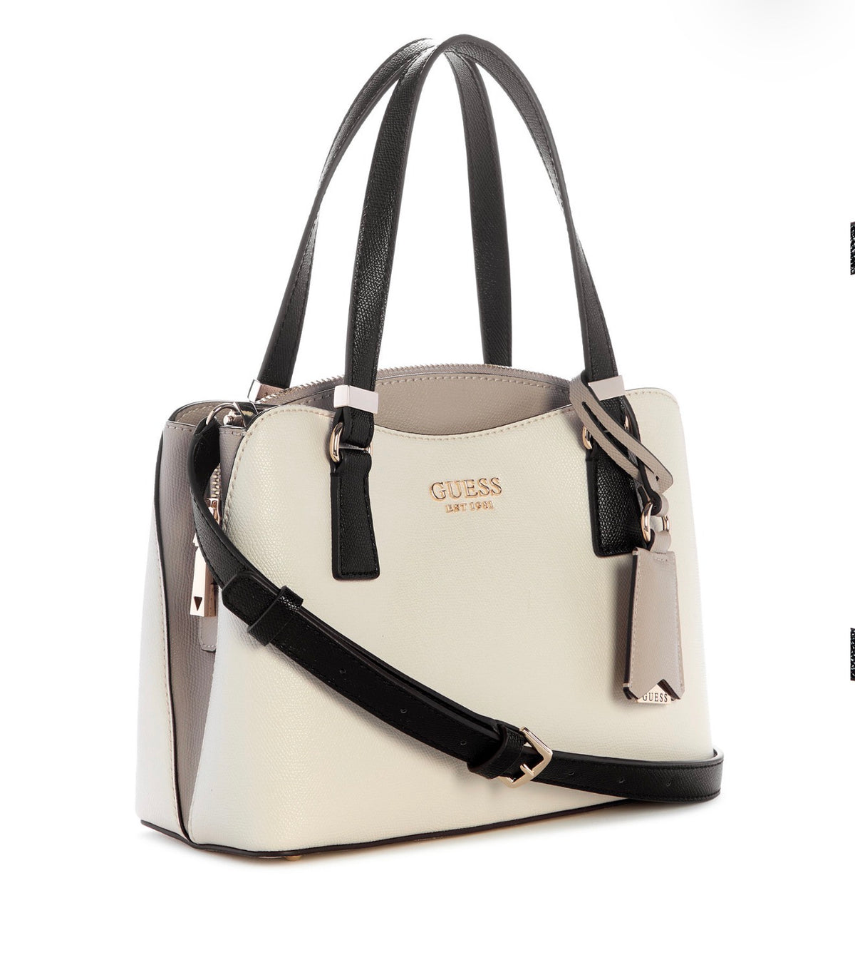 Bolso Satchel GUESS Lynda Beige con Detalles Negros