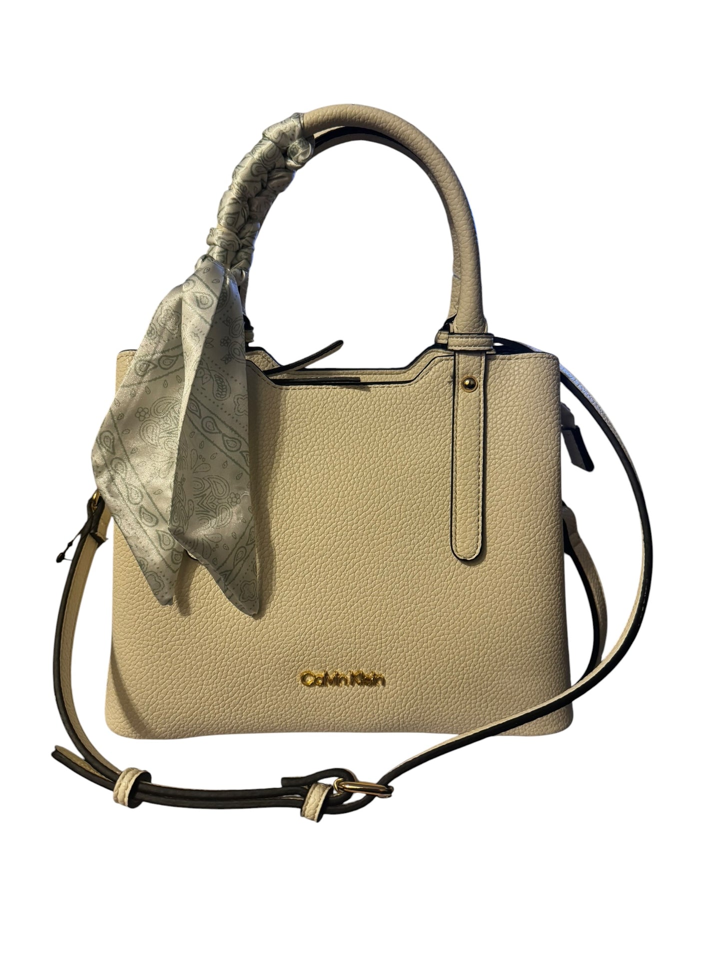 Bolso Calvin Klein Blanco Elegante con Pañoleta y Correa Ajustable