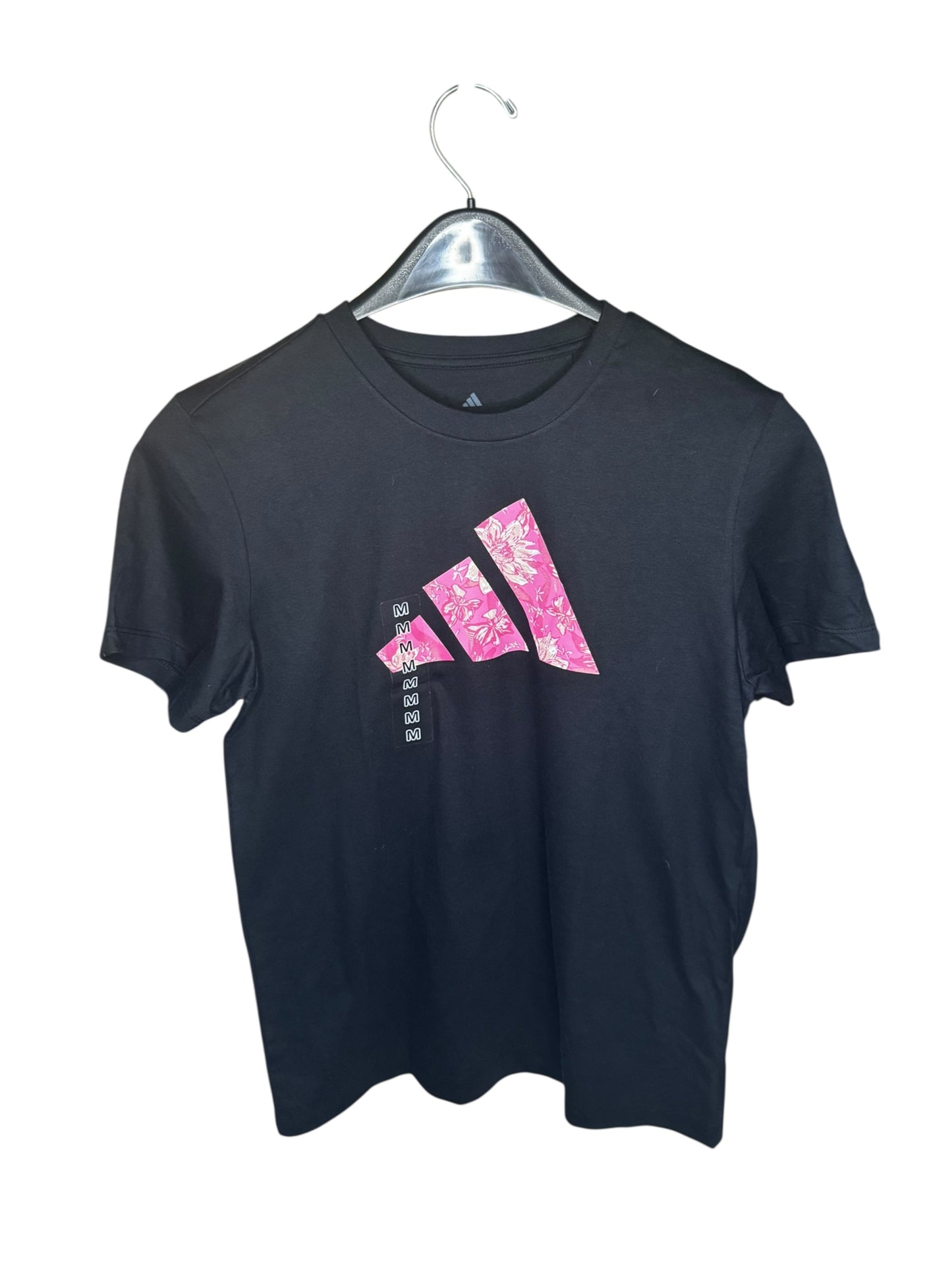 Camiseta Adidas para Mujer Negra con Logo Floral Rosa