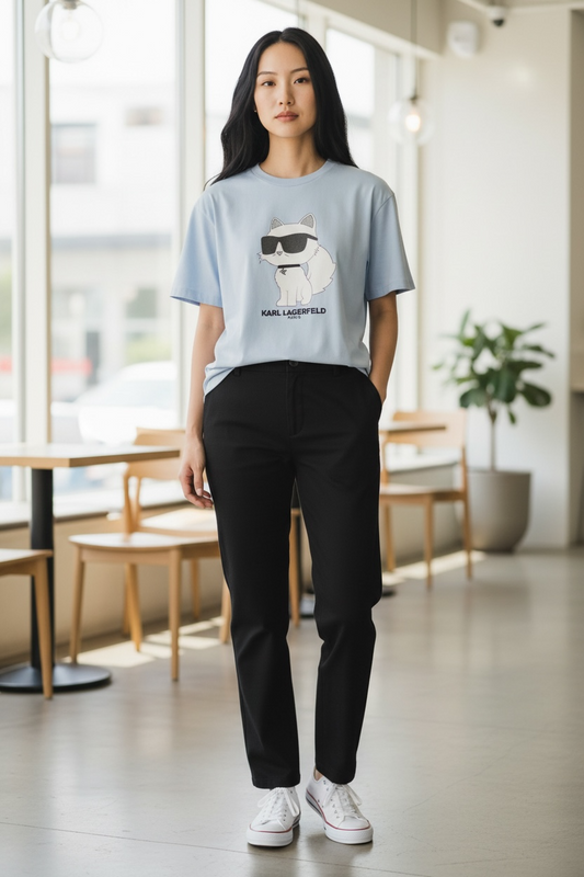 Camiseta azul claro para mujer Karl Lagerfeld con diseño del gato Choupette