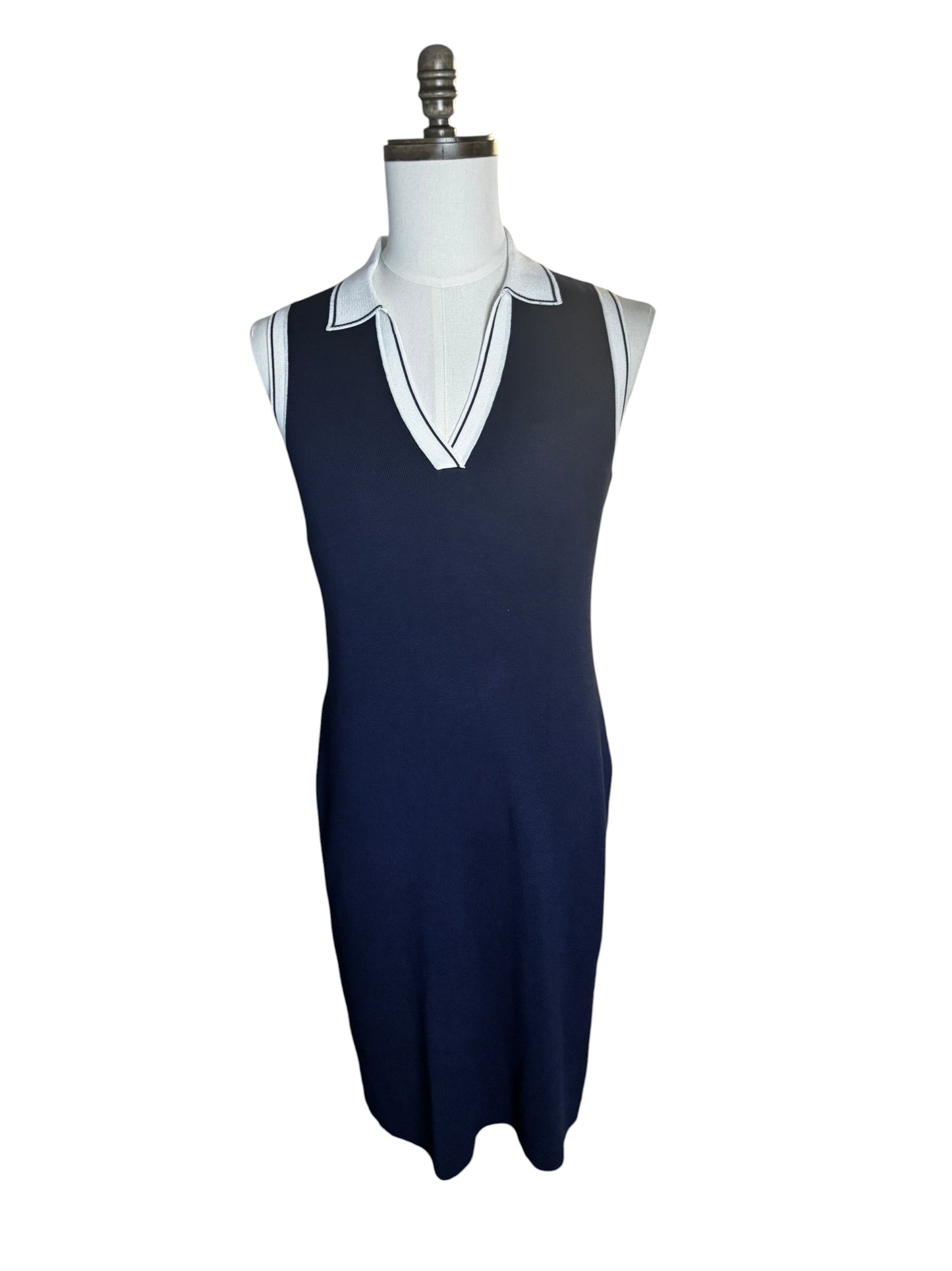 Vestido Karl Lagerfeld Azul Marino Sin Mangas con Cuello Tipo Polo