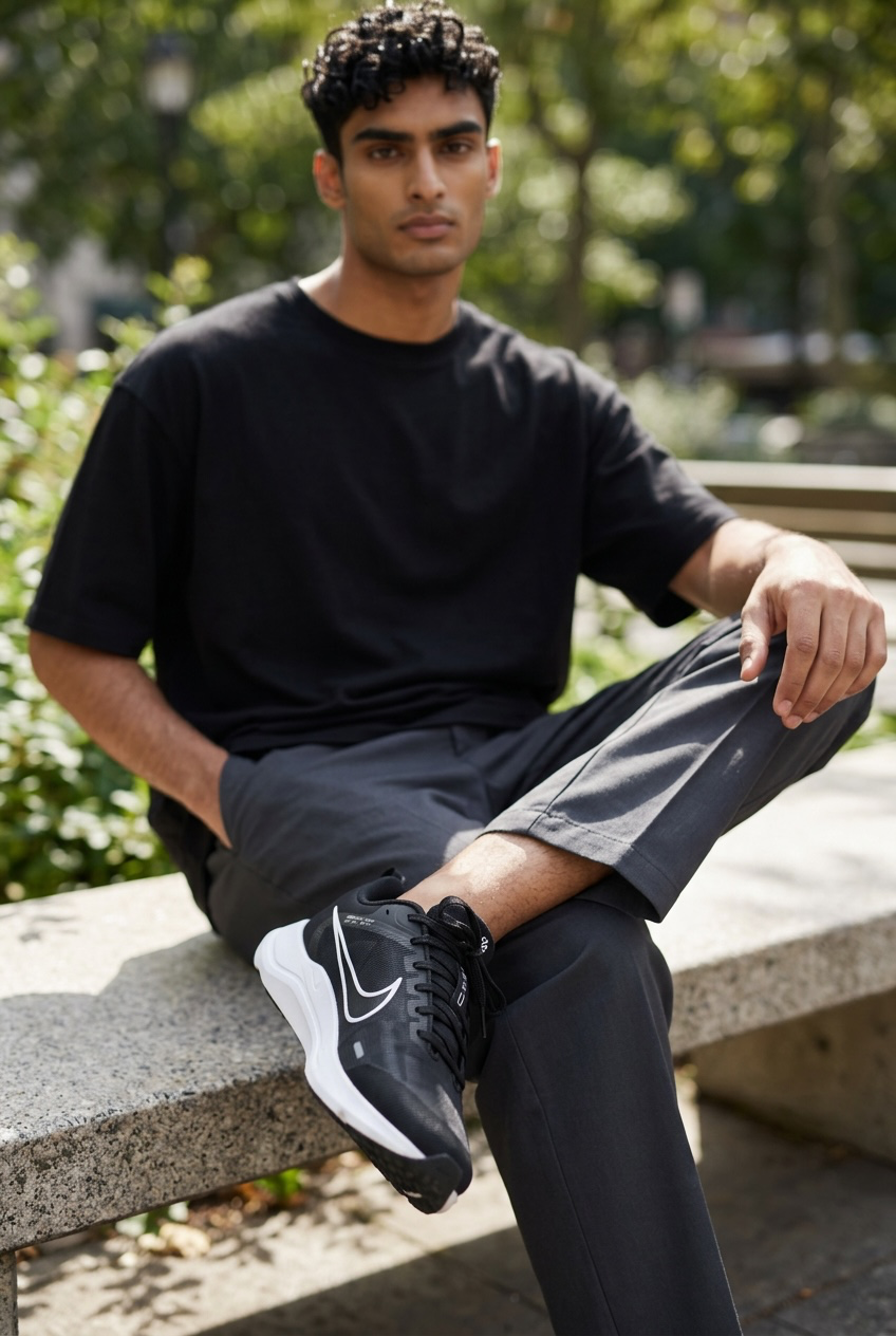 Nike Downshifter 12 Hombre Negro/Blanco