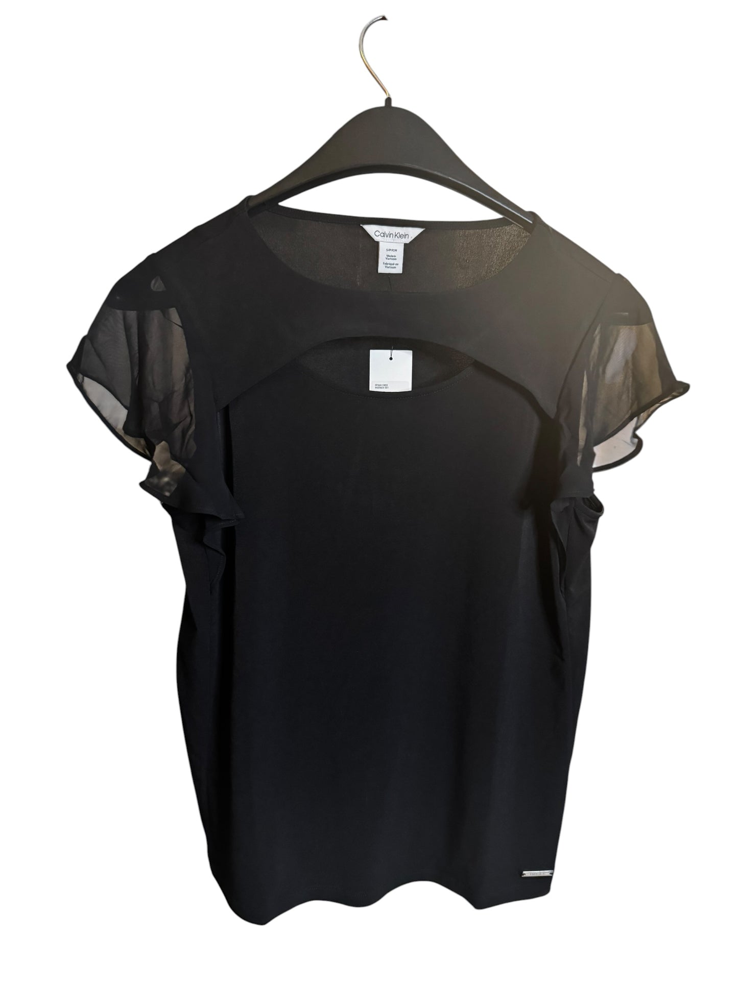 Blusa Calvin Klein Negra con Mangas de Chifón y Diseño Elegante