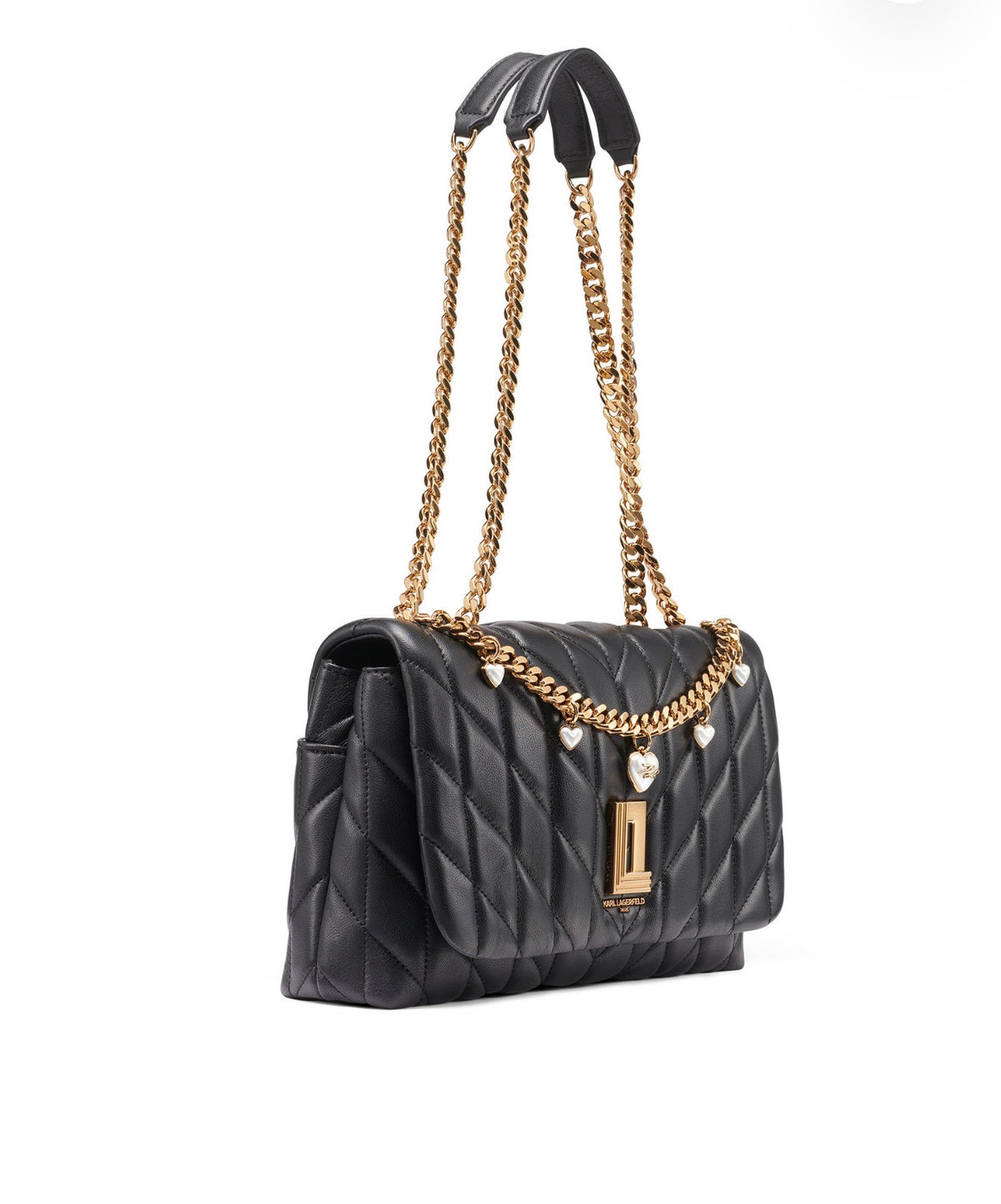 Bolso de Hombro Karl Lagerfeld Paris Negro Acolchado con Cadena Dorada
