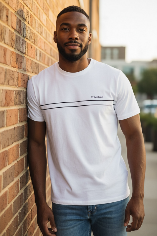 Camiseta Calvin Klein Blanca para Hombre con Logo y Línea Frontal