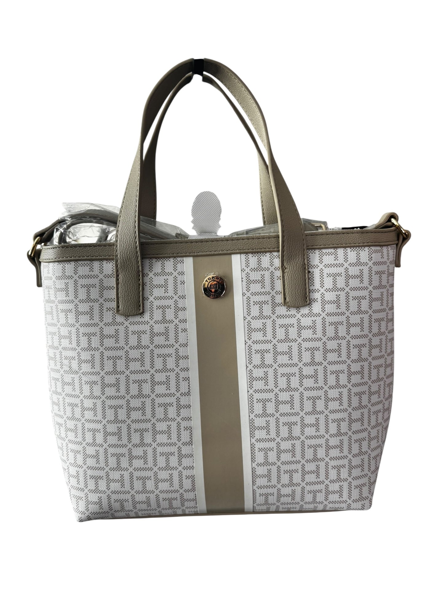 Bolso Tommy Hilfiger Mujer Blanco y Beige con Monograma – Tote Elegante