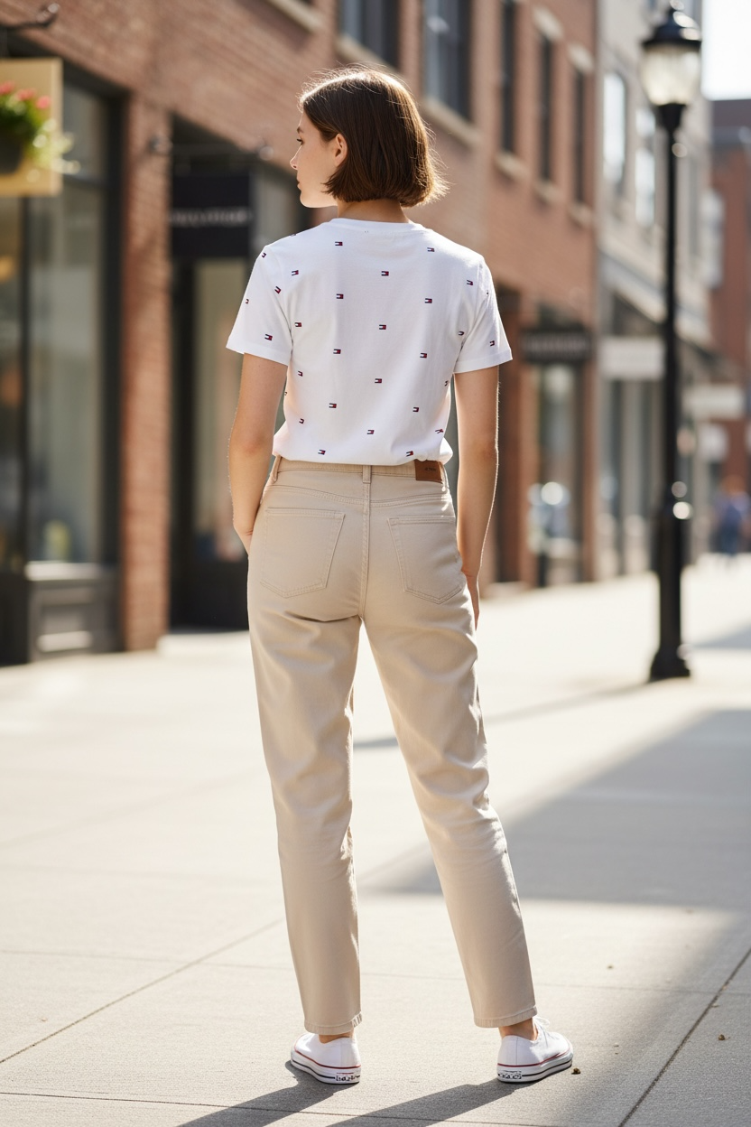 Camiseta Tommy Hilfiger Blanca para Mujer con Mini Logos Estampados
