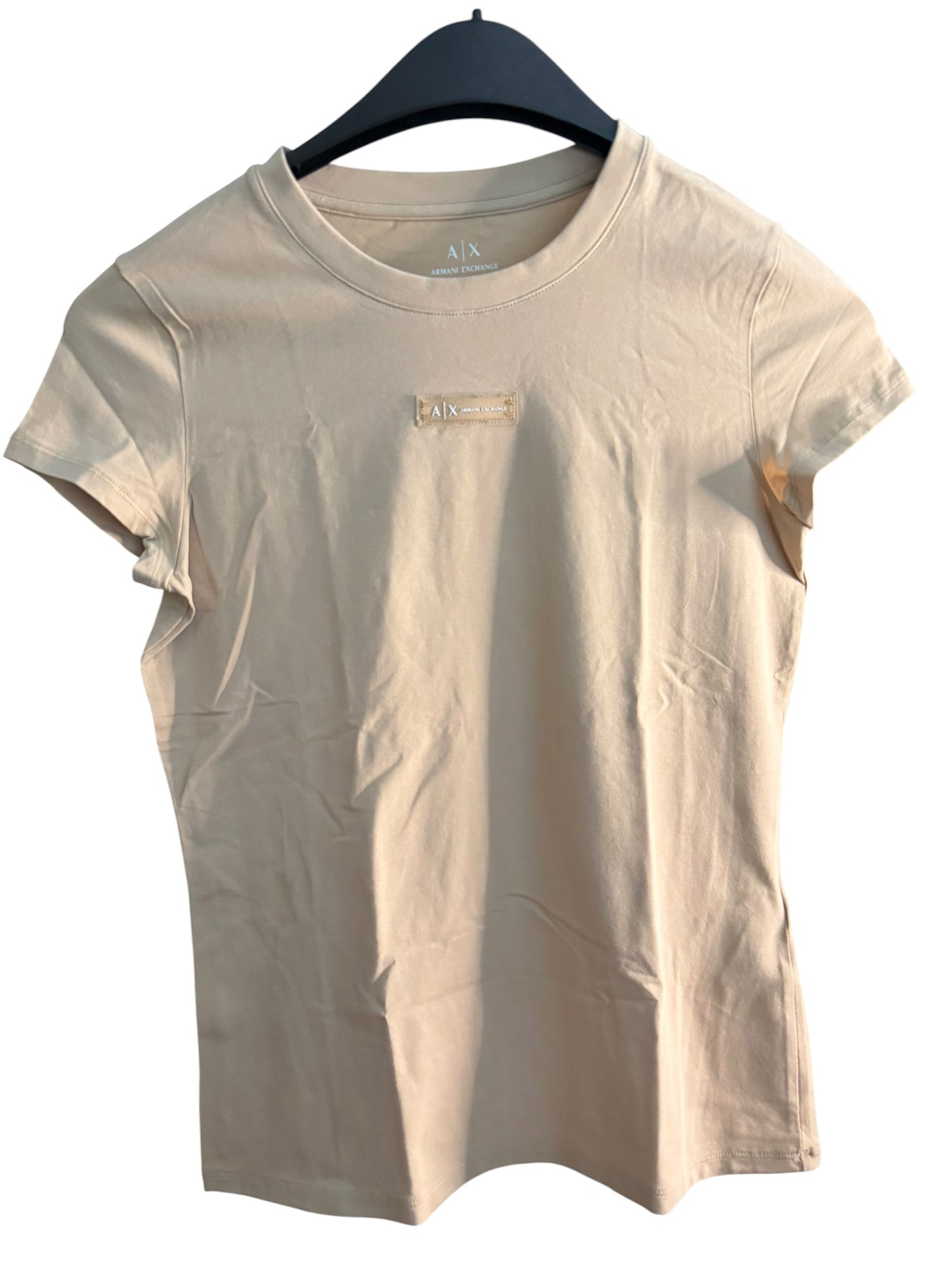 Camiseta Armani Exchange A|X Slim Fit para Mujer Beige con Logo Bordado