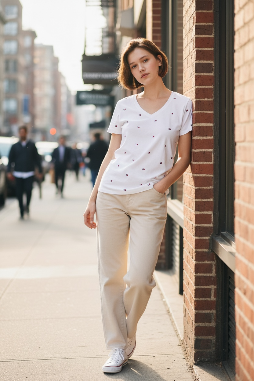 Camiseta Tommy Hilfiger Blanca para Mujer con Mini Logos Estampados