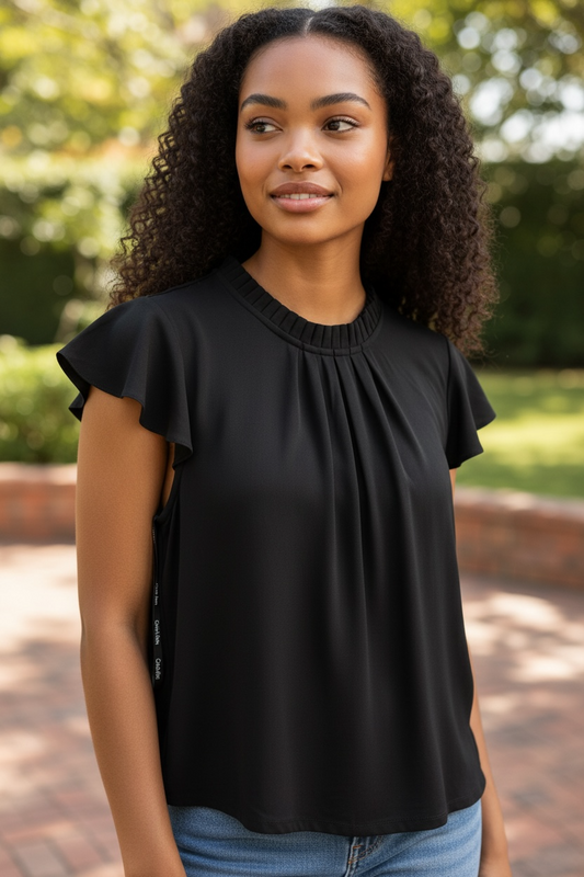 Blusa Calvin Klein Negra con Mangas Volantes