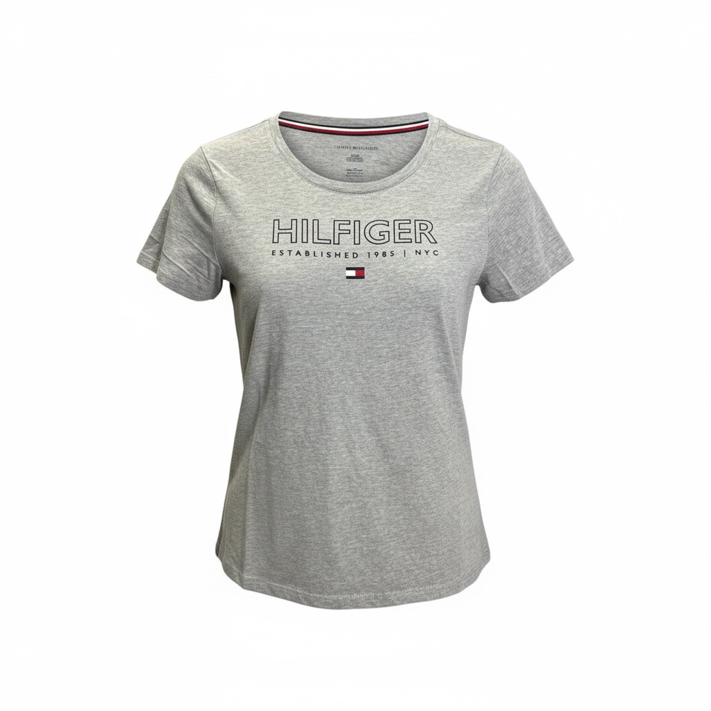 Camiseta Tommy Hilfiger Mujer Gris con Logo Frontal