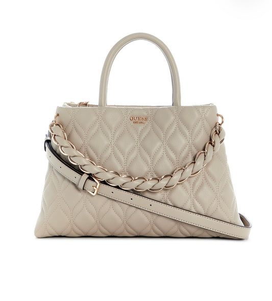 Bolso GUESS Satchel Grande Beige Acolchado con Cadena