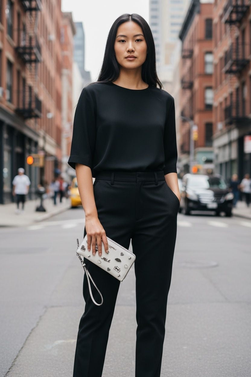 Billetera Karl Lagerfeld Blanca con Muñequera y Detalles Ikonik