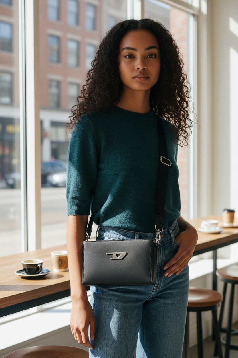 Bolso Crossbody Diesel Heart-D Negro Original
