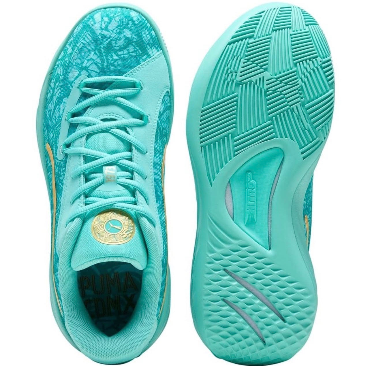 Tenis Puma AllPRO NITRO Verde Turquesa con Detalles Dorados – Estilo Deportivo y Moderno