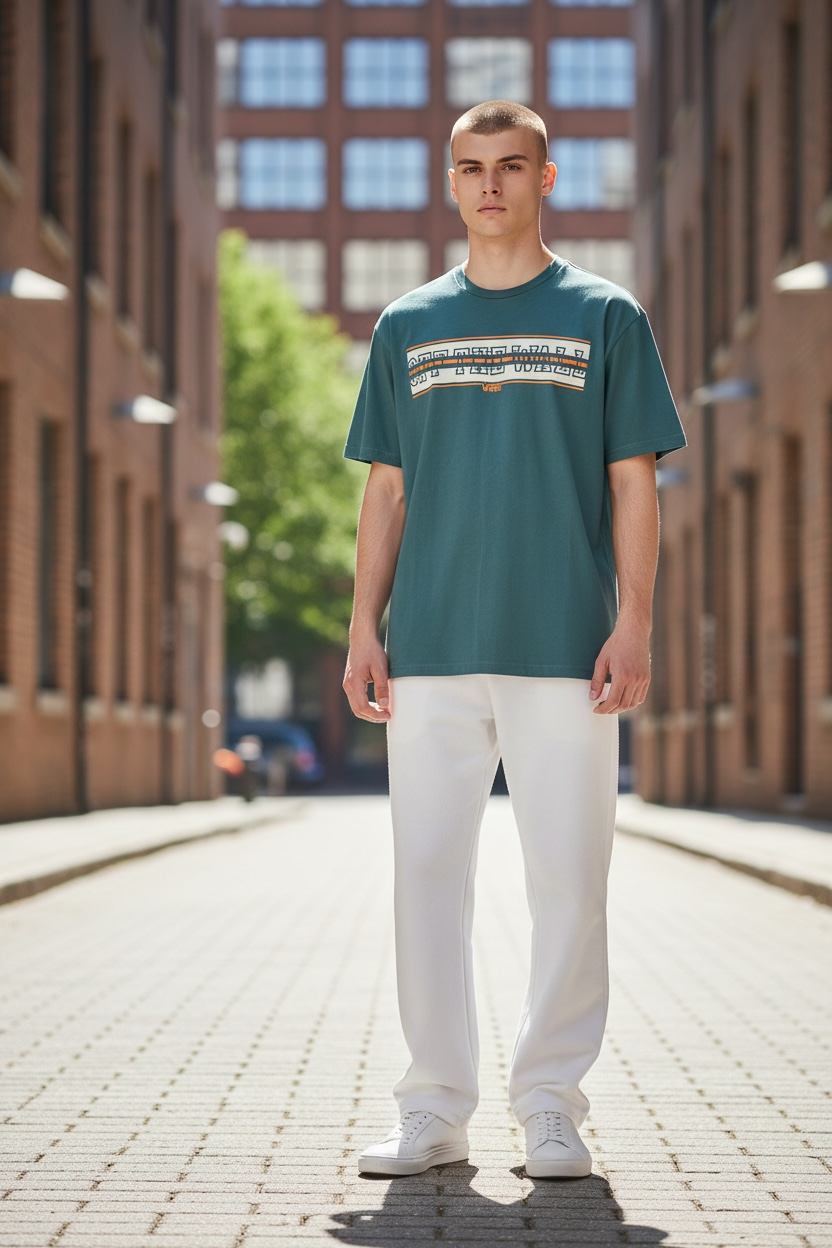 Camiseta Vans Verde Azulado con Diseño Gráfico Frontal para Hombre