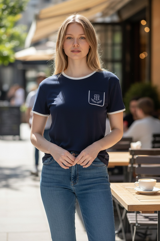 Camiseta Tommy Hilfiger Mujer Azul Marino con Bolsillo – Estilo Casual Premium