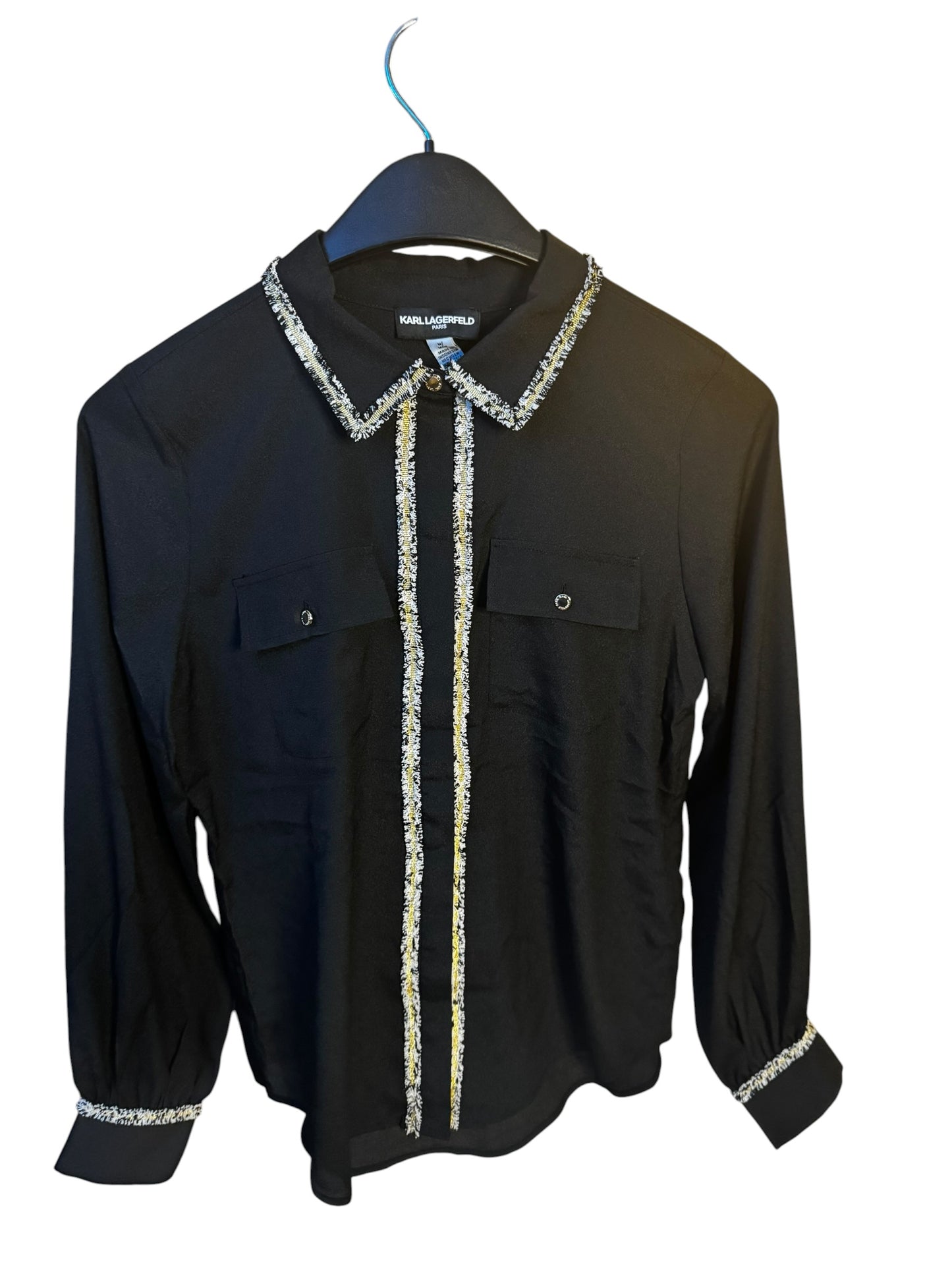 Blusa Karl Lagerfeld Negra Elegante con Detalles Decorativos para Mujer