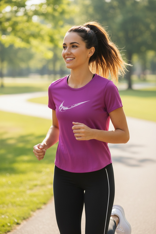 Camiseta Nike Dri-FIT para Mujer con Logo Swoosh – Estilo Deportivo