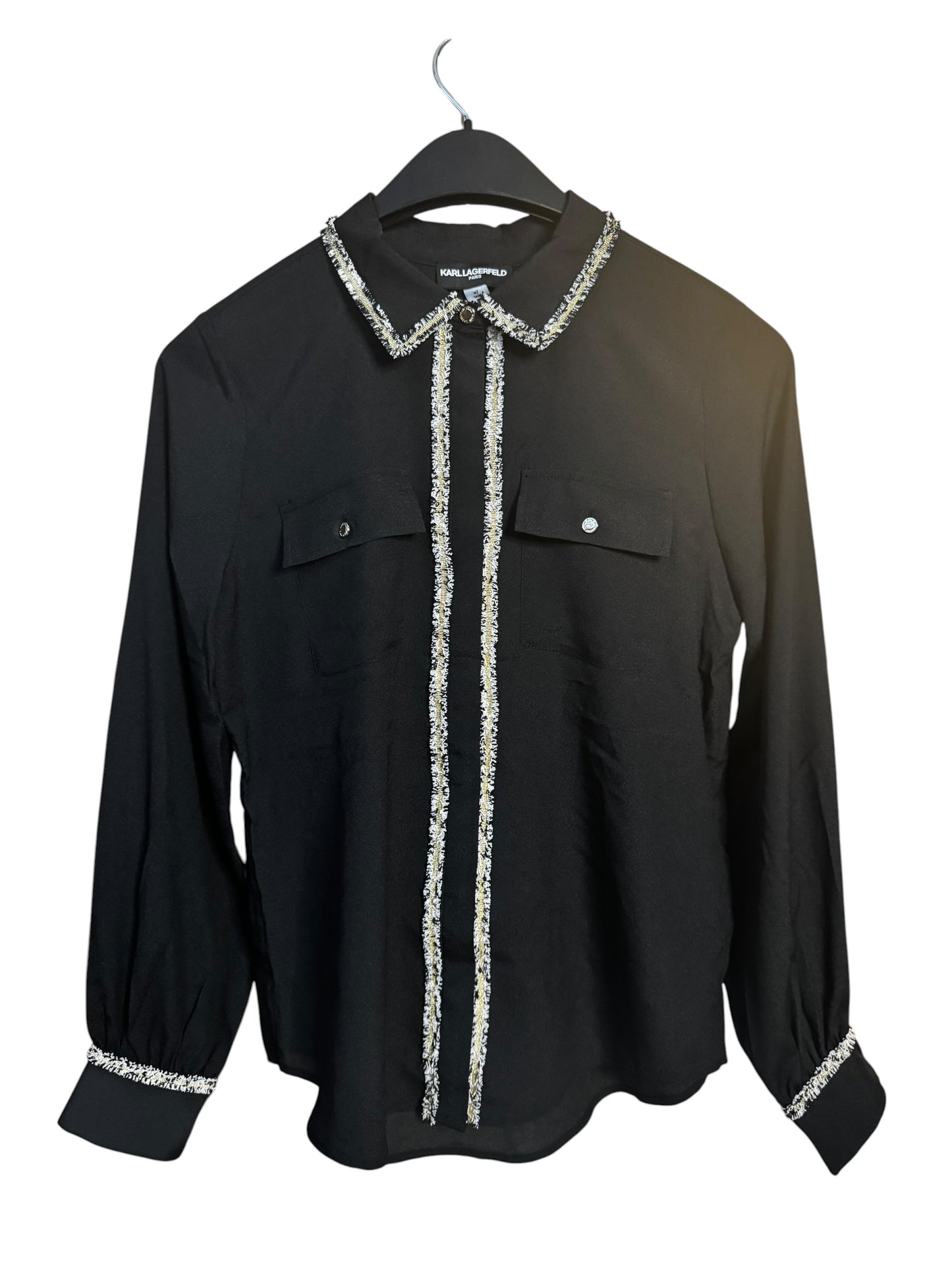 Blusa Karl Lagerfeld Negra Elegante con Detalles Decorativos para Mujer