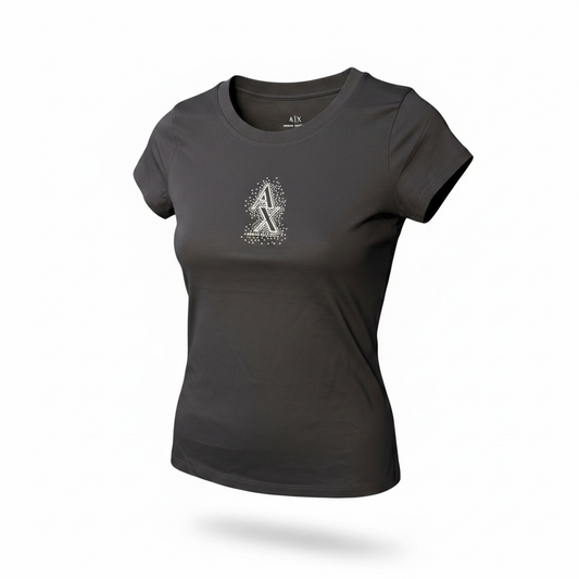Camiseta Armani Exchange AX con Logo de Pedrería para Mujer – Negro, Sage y Beige