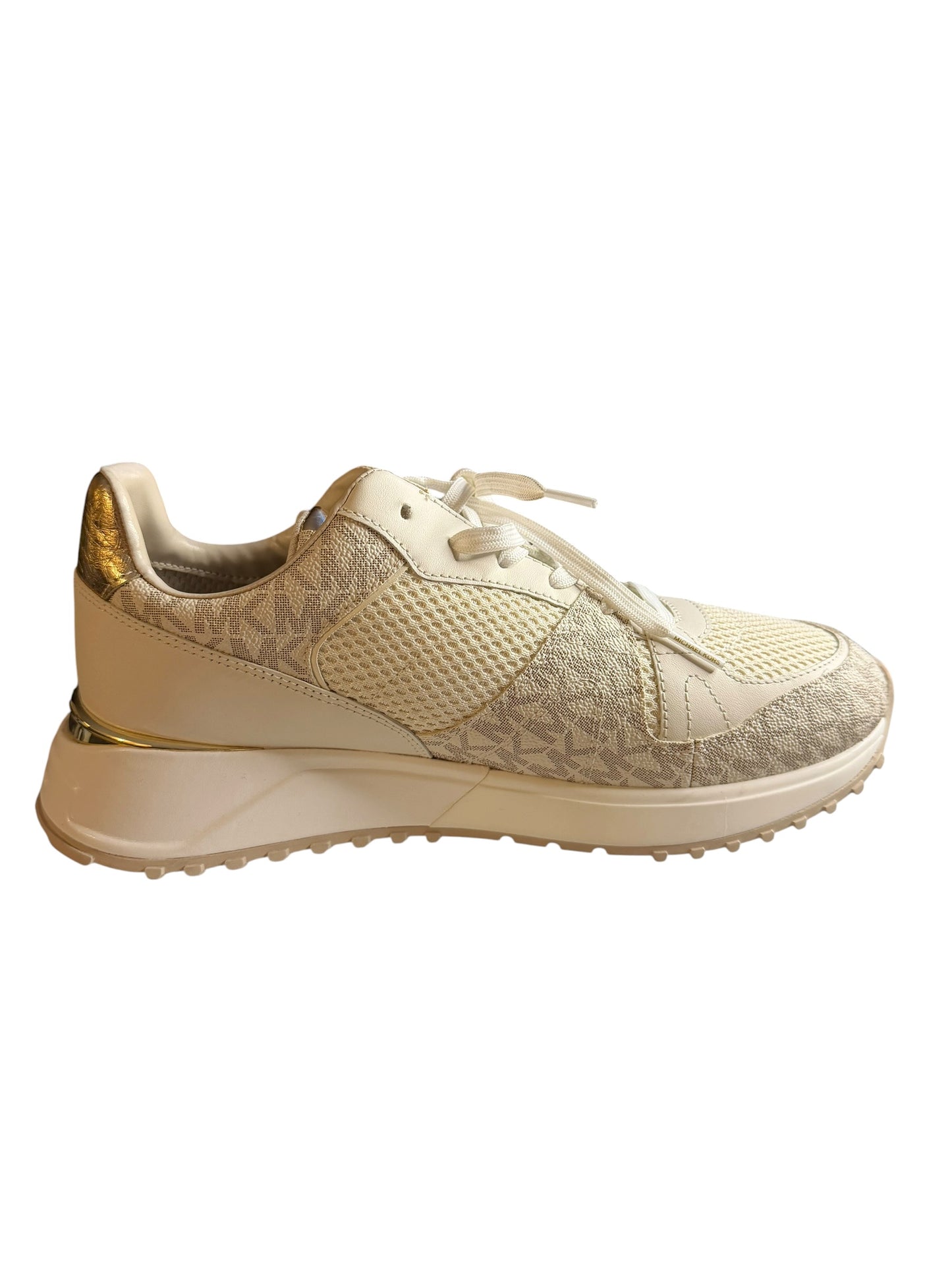 Tenis Michael Kors para Mujer Blancos con Monograma MK y Detalles Dorados – Talla 10 US