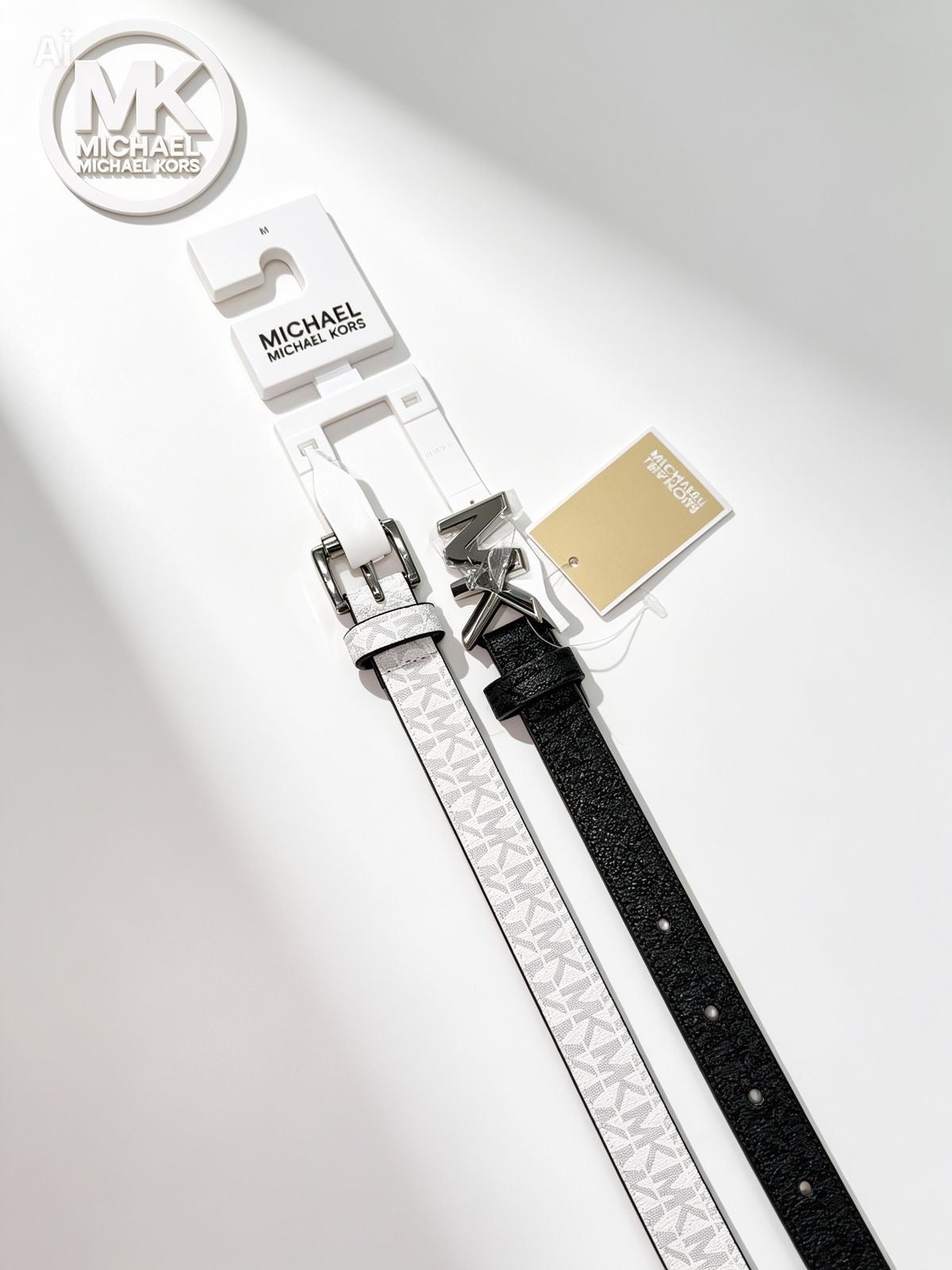 Set de 2 Cinturones Michael Kors para Mujer MK Signature Blanco y Negro – Talla M